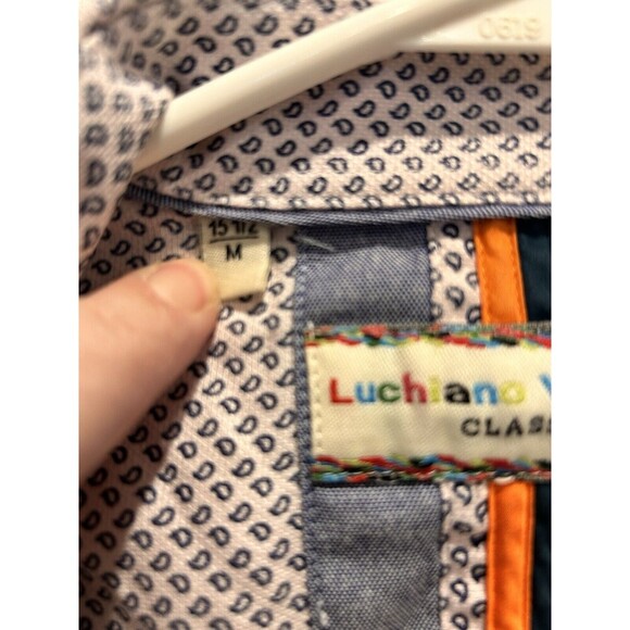 Luchiano Visconti Men's Medium Button Up Shirt‎ Lavender Blue Paisley Cotton - Picture 4 of 8